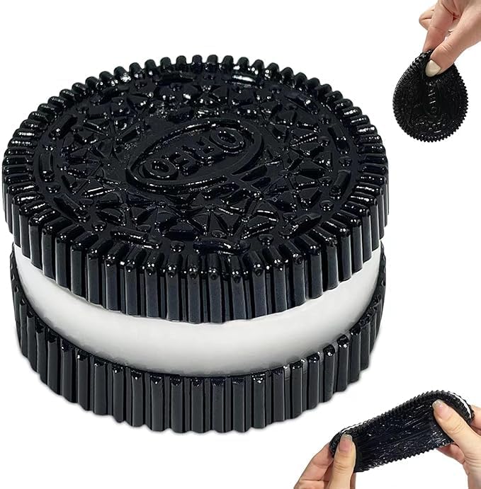 لعبة KIDSZONE Squishy Biscuit المضادة للتوتر - بسكويت ناعم من مادة TPR لتخفيف القلق والتوتر، مناسب للاستخدام على المكتب وأثناء السفر (أسود)